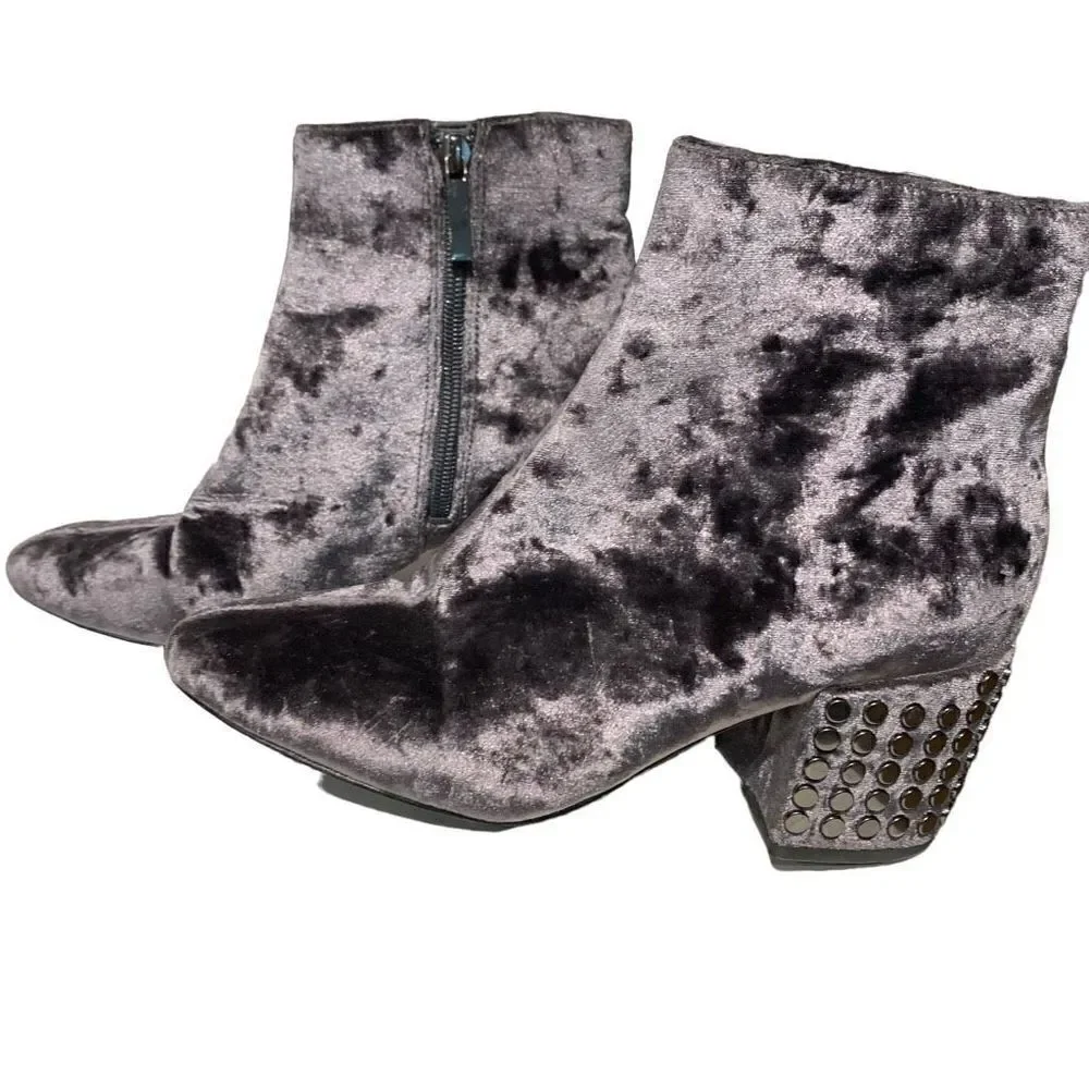 Kendall & Kylie‎ Velvet Gray Studded Heel Ankle Boot Zip Women’s 7-1/2M EUC